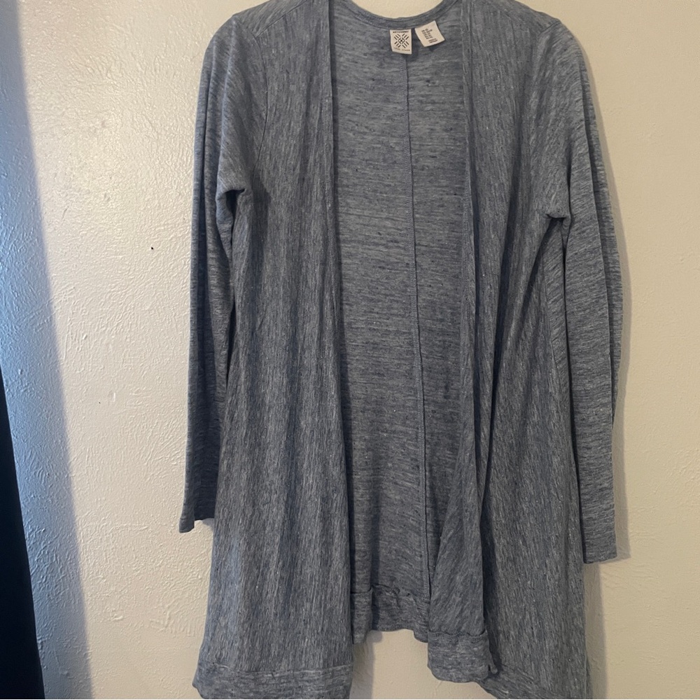 Artisanny 100% Linen Blue Gray Open Cardigan XS Asym Hem